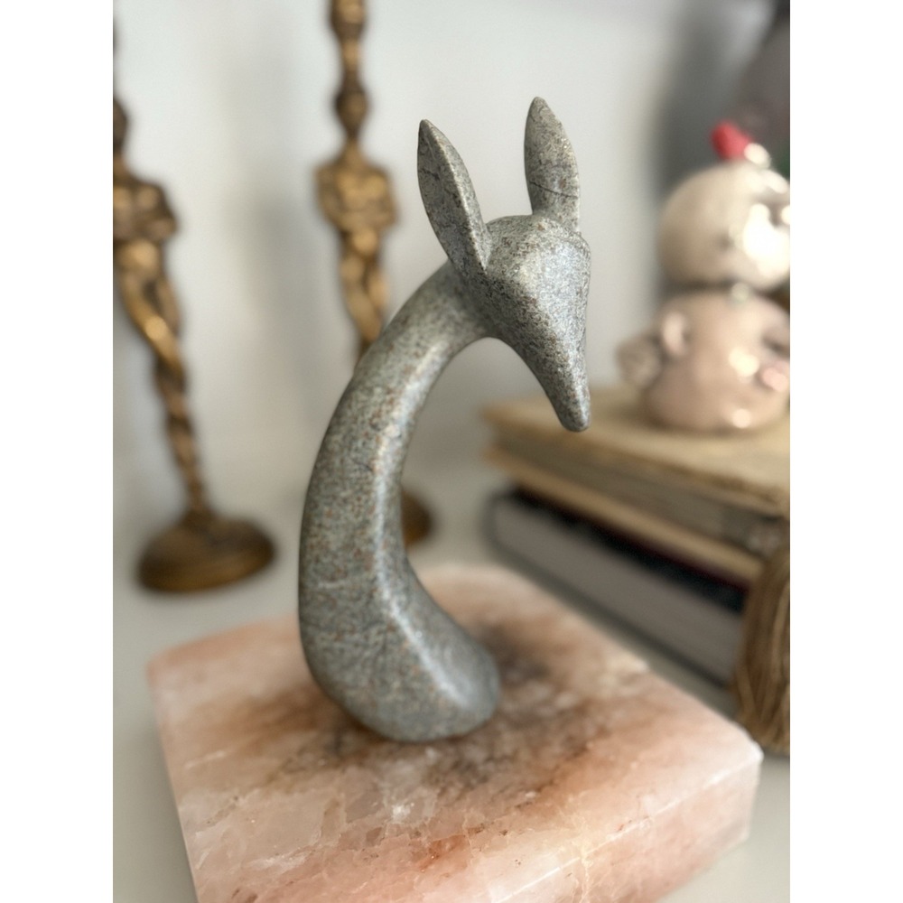 Vintage Hand Carved Stone Giraffe Head Sculpture Modernist‎ Abstract Signed